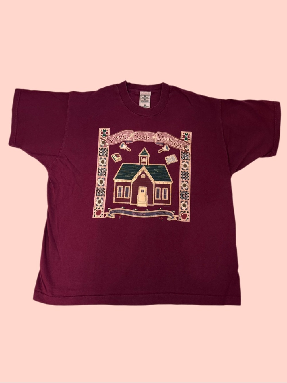 Vintage 90s Sewing the Seeds of Knowledge Graphic Tee Teacher Cottagecore XL